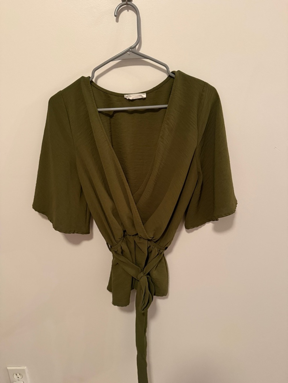 Olive Green Wrap-Front Women's Top